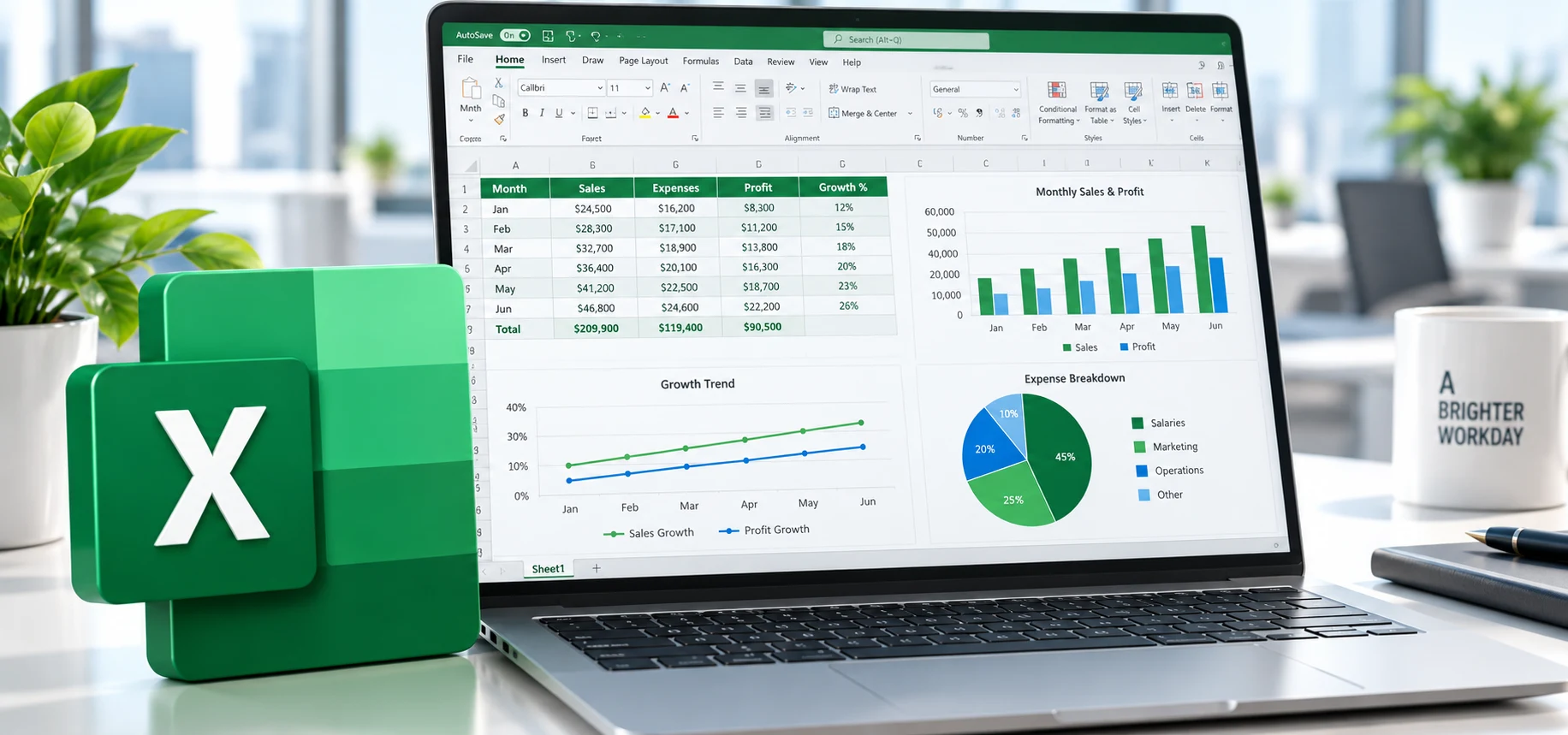 Bảng tính Excel và biểu đồ báo cáo công việc